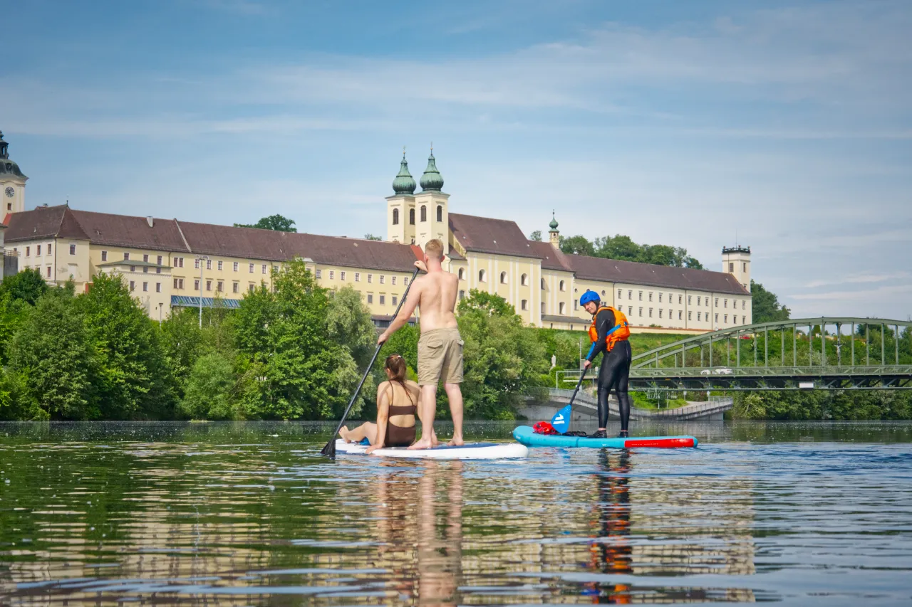 Lambach Power Plant with Benedictine Abbey in background